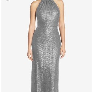 Silver Sequin Halter Gown